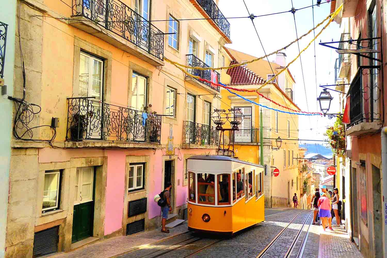 old yellow tram in lisbon portugal