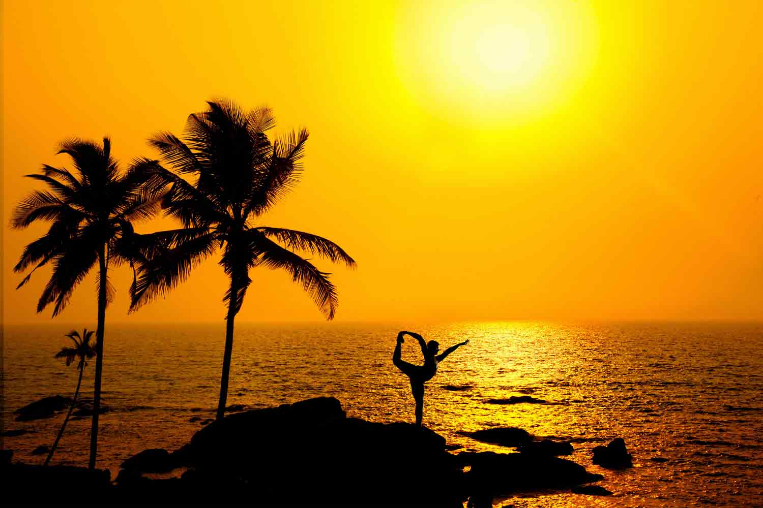 yoga by the sea at sunset in goa india