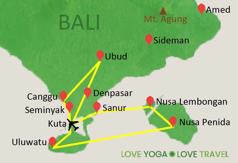 Map of your 10 day Bali itinerary route